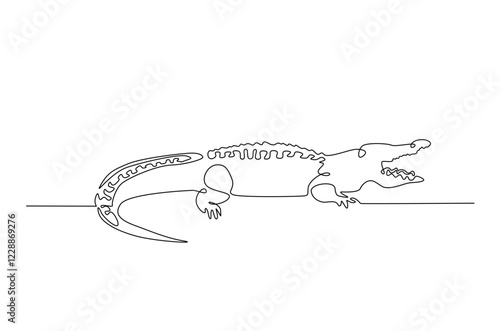 Crocodile in continuous one line drawing. Single line art draw of Alligator. Editable vector.