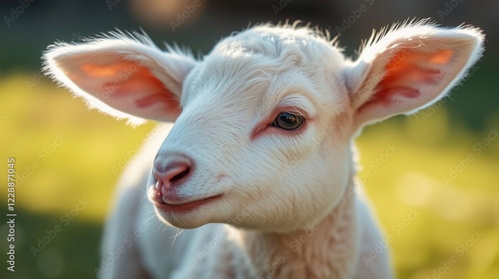 Obraz premium Close-Up of Adorable Lamb with Soft Wool in Natural Outdoor Setting