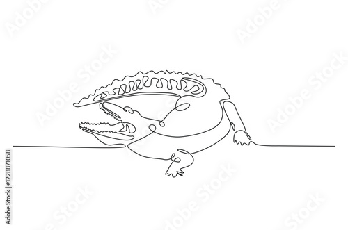 Crocodile in continuous one line drawing. Single line art draw of Alligator. Editable vector.