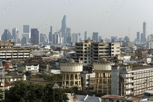 District of Pom Prap Sattru Phai and Skyline Siam Square, View from Golden Mountain, Bangkok, Thailand, Asia photo