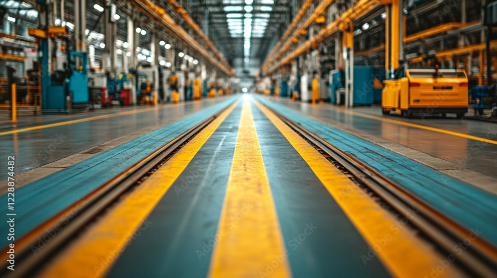 A futuristic smart factory interior highlighting IIoT machines, efficient workstations, and automated production lines, creating an optimized manufacturing environment for enhanced performance and inn A futuristic smart factory interior highlighting IIoT machines, efficient workstations, and automated production lines, creating an optimized manufacturing environment for enhanced performance and inn