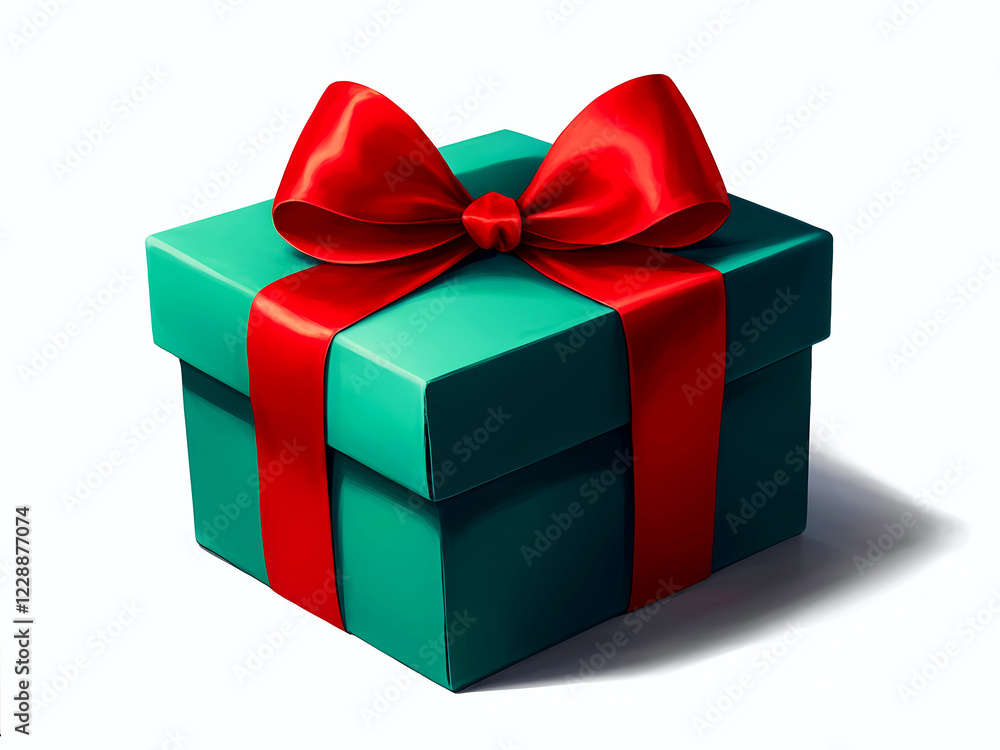 Fototapeta premium Green gift box with red ribbon