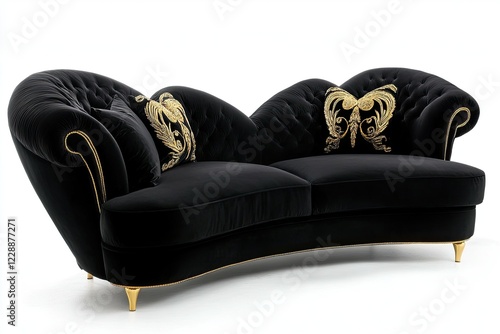 Elegant Black Velvet Sofa with Gold Accents photo