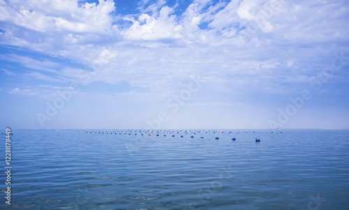 Barrel in the sea to mark oyster beds, oyster fisheries, Walvis Bay, Erongo Region, Namibia, Africa photo