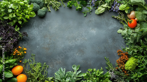 Wallpaper Mural Photography of vegetables and creating an empty space in the center for text or design elements. Torontodigital.ca