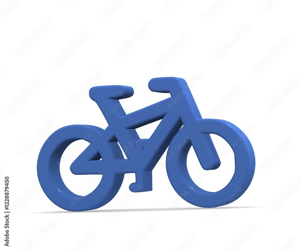 Blue shape of a bicycle on a white background, 3d rendering Blue shape of a bicycle on a white background, 3d rendering