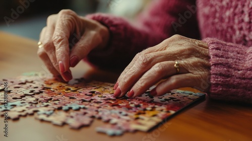 Senior Woman Engrossed in Puzzle