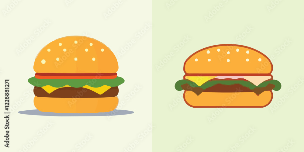 A tasty hamburger, a classic fast food meal, features a beef patty, cheese, lettuce, and tomato between a sesame seed bun A tasty hamburger, a classic fast food meal, features a beef patty, cheese, lettuce, and tomato between a sesame seed bun