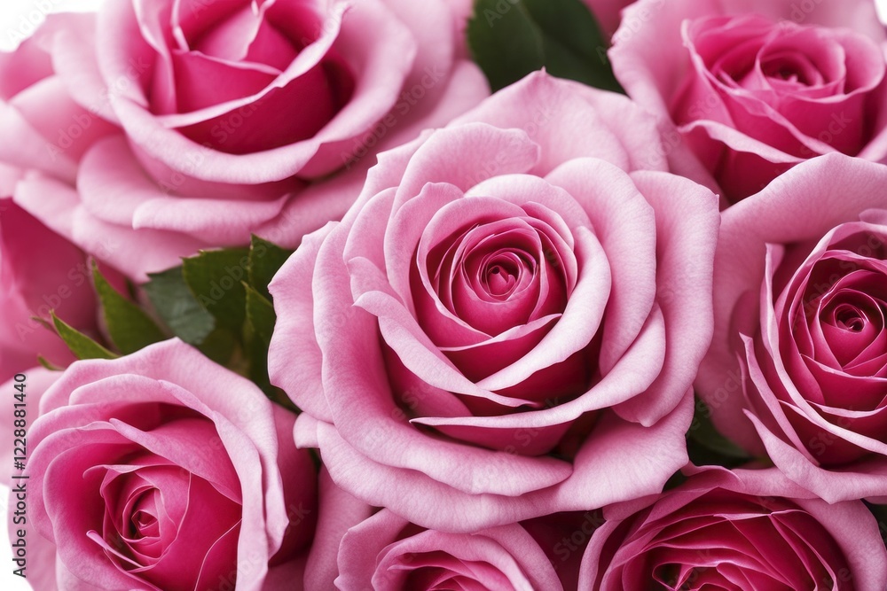 Fototapeta premium Close-up of pink roses with green leaves, AI generated