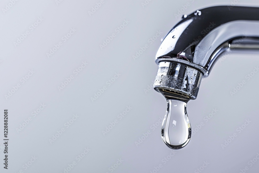 Single drop of water coming out of water tap. KI generiert, generiert, AI generated Single drop of water coming out of water tap. KI generiert, generiert, AI generated