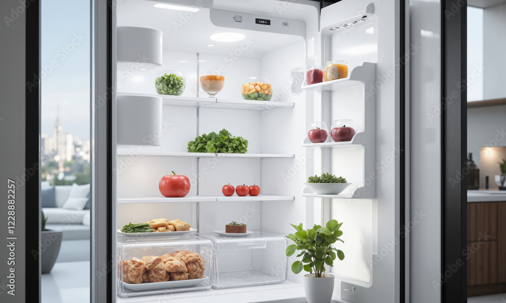 A smart AI-powered refrigerator with a built-in camera system that scans the contents and offers recipe recommendations based on what's inside. It can A smart AI-powered refrigerator with a built-in camera system that scans the contents and offers recipe recommendations based on what's inside. It can
