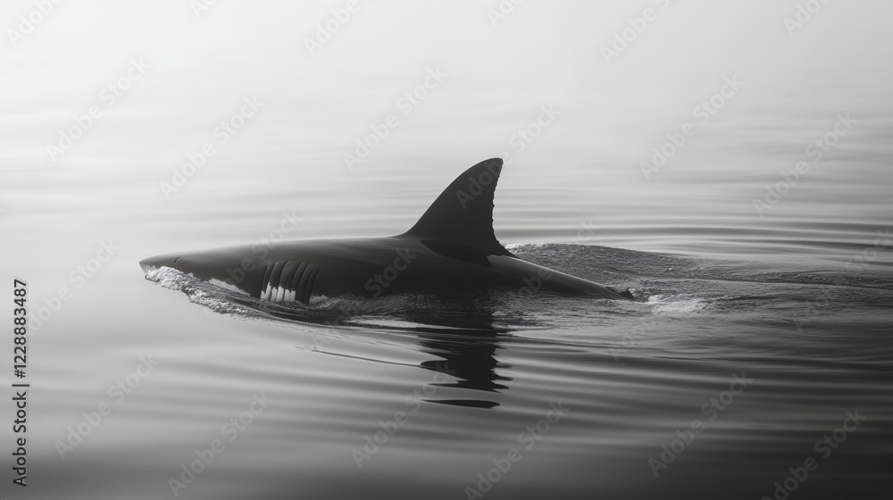 Fototapeta premium Shark swimming in calm waters ocean wildlife serene environment side view