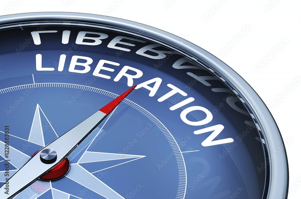 3D rendering of a compass with a liberation icon 3D rendering of a compass with a liberation icon