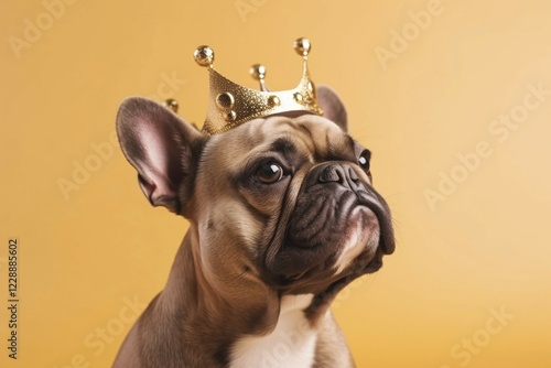 French Bulldog dog with golden crown. KI generiert, generiert AI generated photo