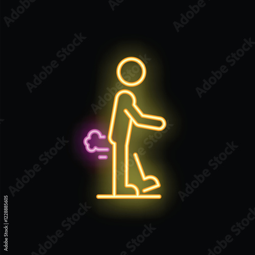 Neon sign of a person walking and farting, perfect for themes of humor and embarrassment