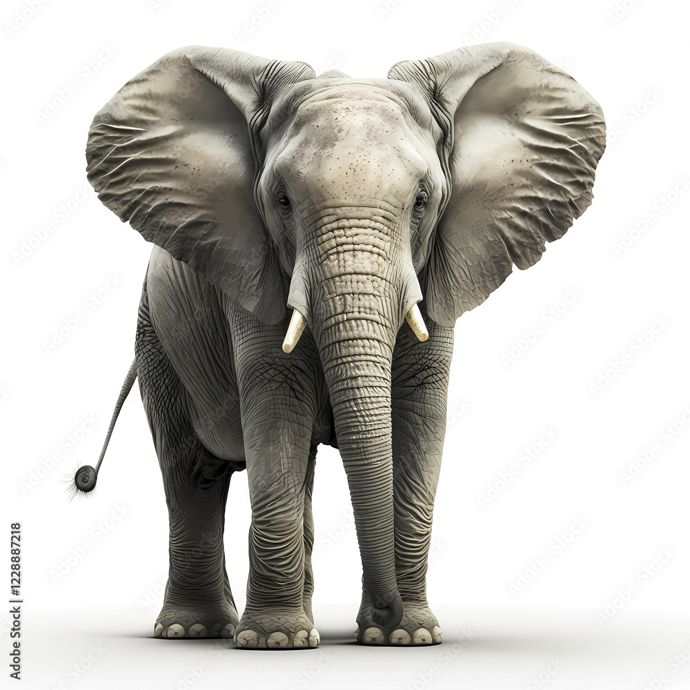 Fototapeta premium African elephant, also African steppe elephant or African bush elephant (Loxodonta africana), in front of white background, AI generated