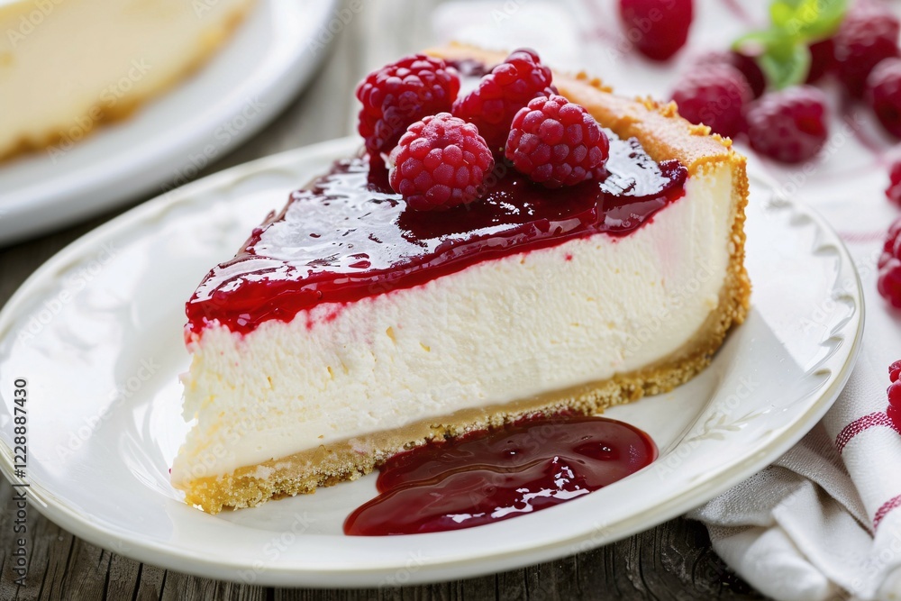 Slice of American Cheesecake with raspberry on plate. Close up of wind mill turbine covered in ic ein winter, AI generated Slice of American Cheesecake with raspberry on plate. Close up of wind mill turbine covered in ic ein winter, AI generated