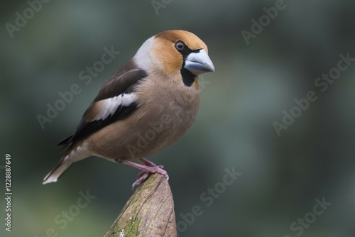 Hawfinch (Coccothraustes coccothraustes) sits on Totholz, Emsland, Lower Saxony, Germany, Europe