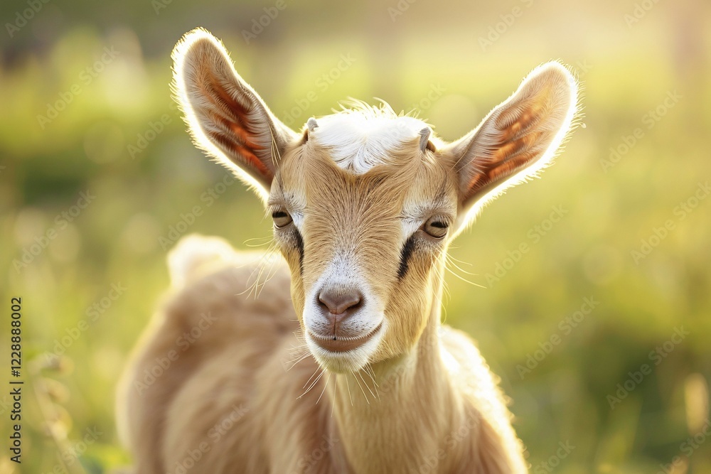 Goat kid in sunny meadow. Generative AI, AI generated Goat kid in sunny meadow. Generative AI, AI generated