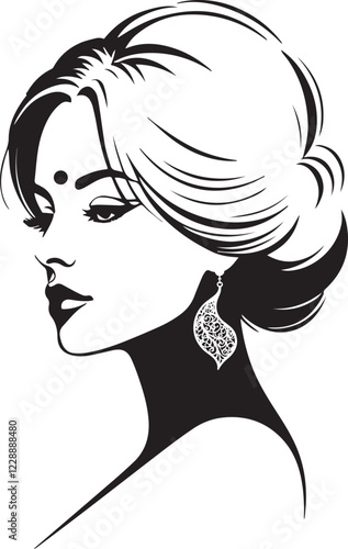 Woman head with her hair style black and white illustration logo vector.