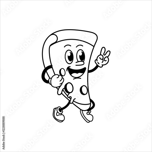 Cute and fun retro pizza cartoon character vector illustration. Cool and fun pizza character print design.