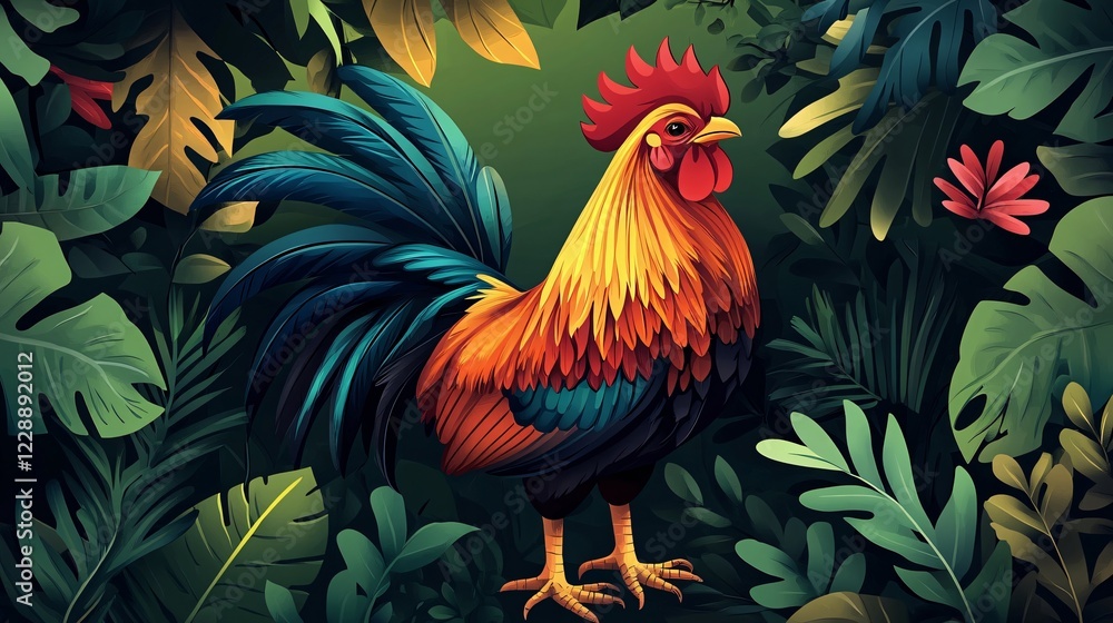 custom made wallpaper toronto digitalVibrant Rooster Illustration with Detailed Feathers