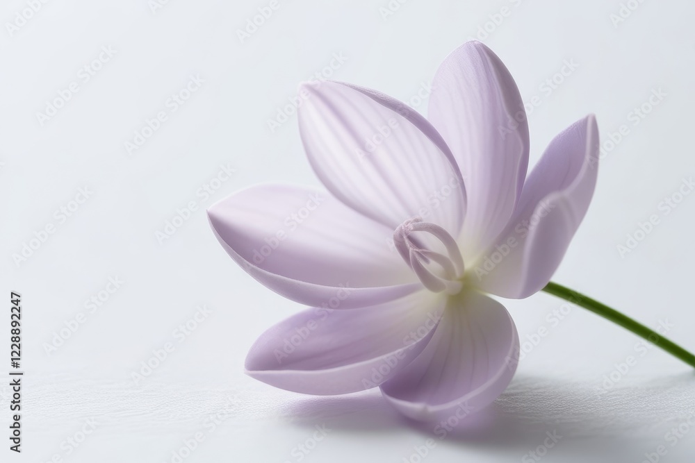 Pastel lavender-colored flower in fine detail on a white background, exuding sophistication and natural simplicity Pastel lavender-colored flower in fine detail on a white background, exuding sophistication and natural simplicity