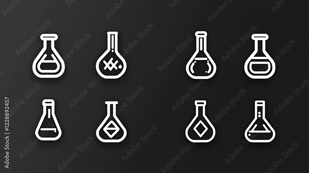 Eight Erlenmeyer Flask Icons on Dark Background Eight Erlenmeyer Flask Icons on Dark Background