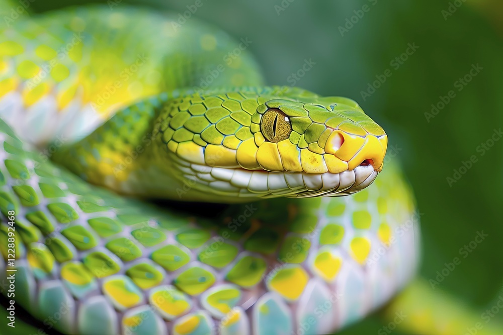 Fototapeta premium Stylized emerald snake, Africa, AI generated