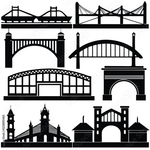black and white bridges vector collection of iconic architectural designs
