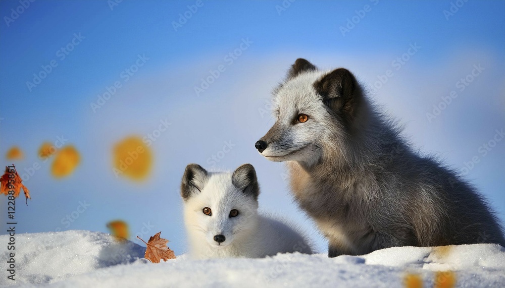 Two arctic foxes in the snow, Arctic fox, AI generated, Studio, AI generated