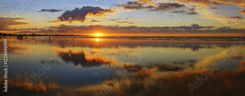 Obraz na płótnie Sunset at the Carters Beach, Water reflection, Westport, West Coast, Southland,