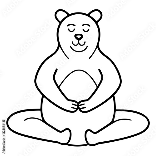 A bear doing yoga with a peaceful face line art vector illustration 