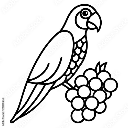 A parrot made entirely of colorful fruits line art vector illustration 