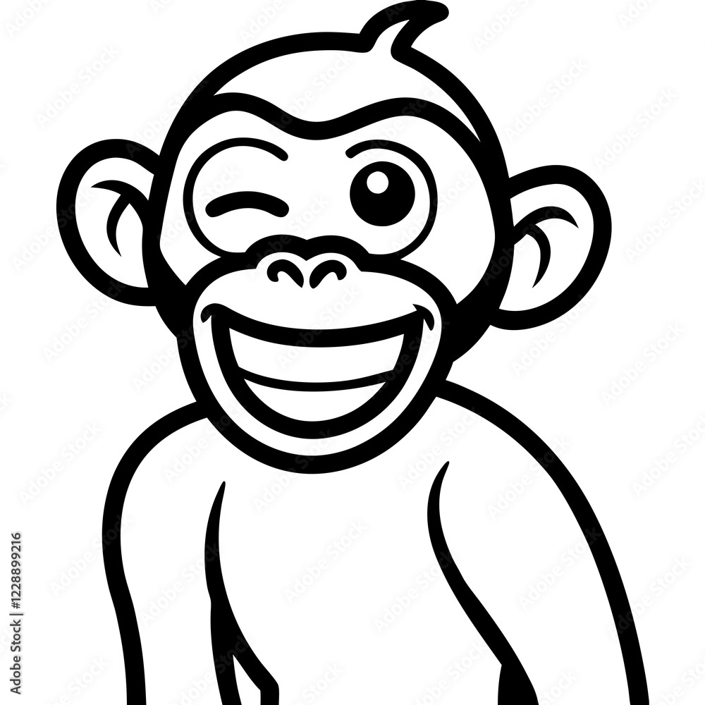 A monkey winking mischievously line art vector illustration A monkey winking mischievously line art vector illustration