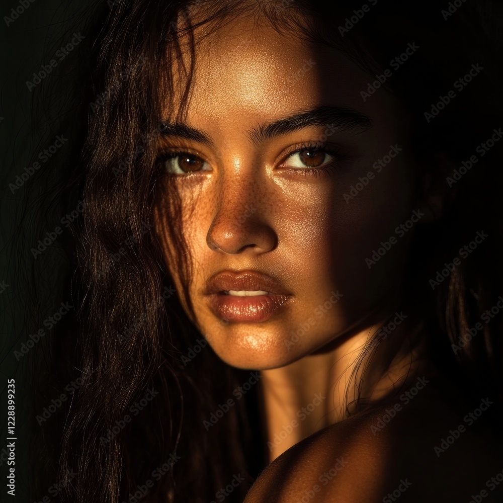 Close up portrait of a woman ,creating a captivating and mysterious atmosphere Close up portrait of a woman ,creating a captivating and mysterious atmosphere