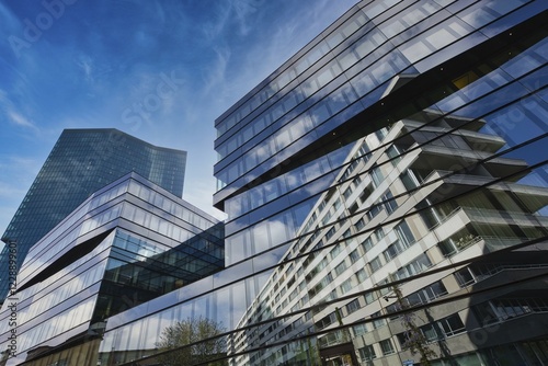Modern glass building with impressive reflection of the blue sky in the city, Prime Tower, Zurich, glass façade, reflections, Canton of Zurich, Switzerland, Europe