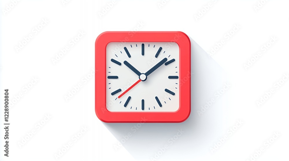 Red square clock, time management, white background, schedule Red square clock, time management, white background, schedule