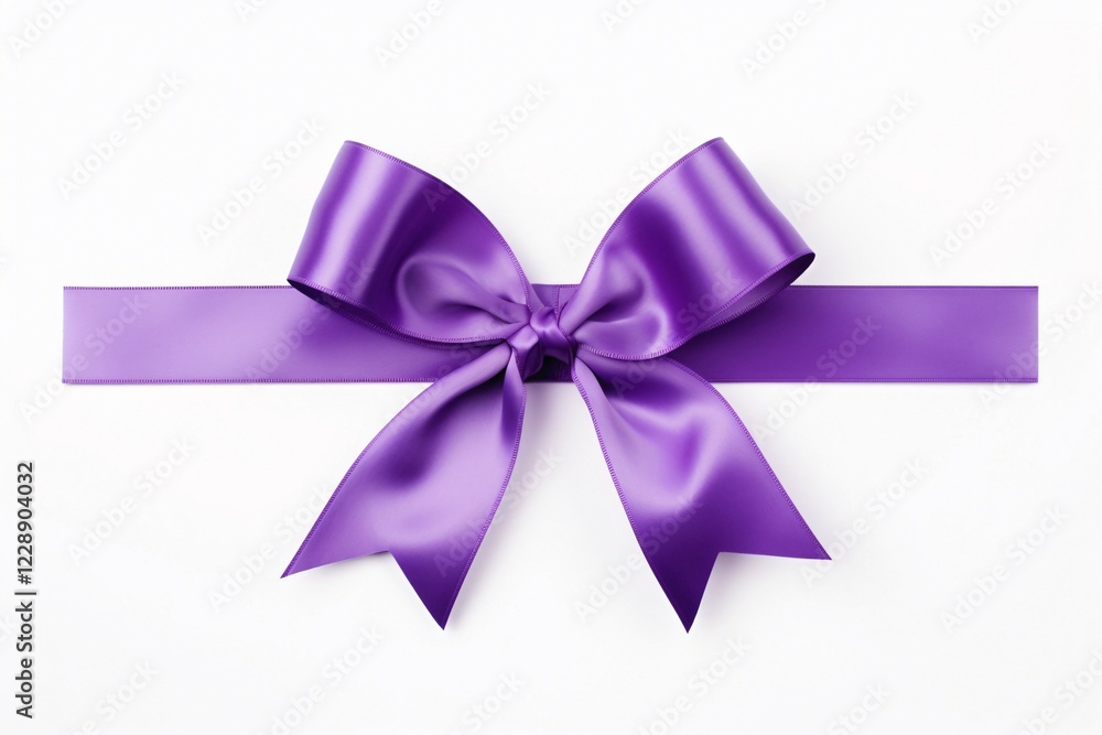 Purple silk ribbon on white background. KI generiert, generiert AI generated Purple silk ribbon on white background. KI generiert, generiert AI generated