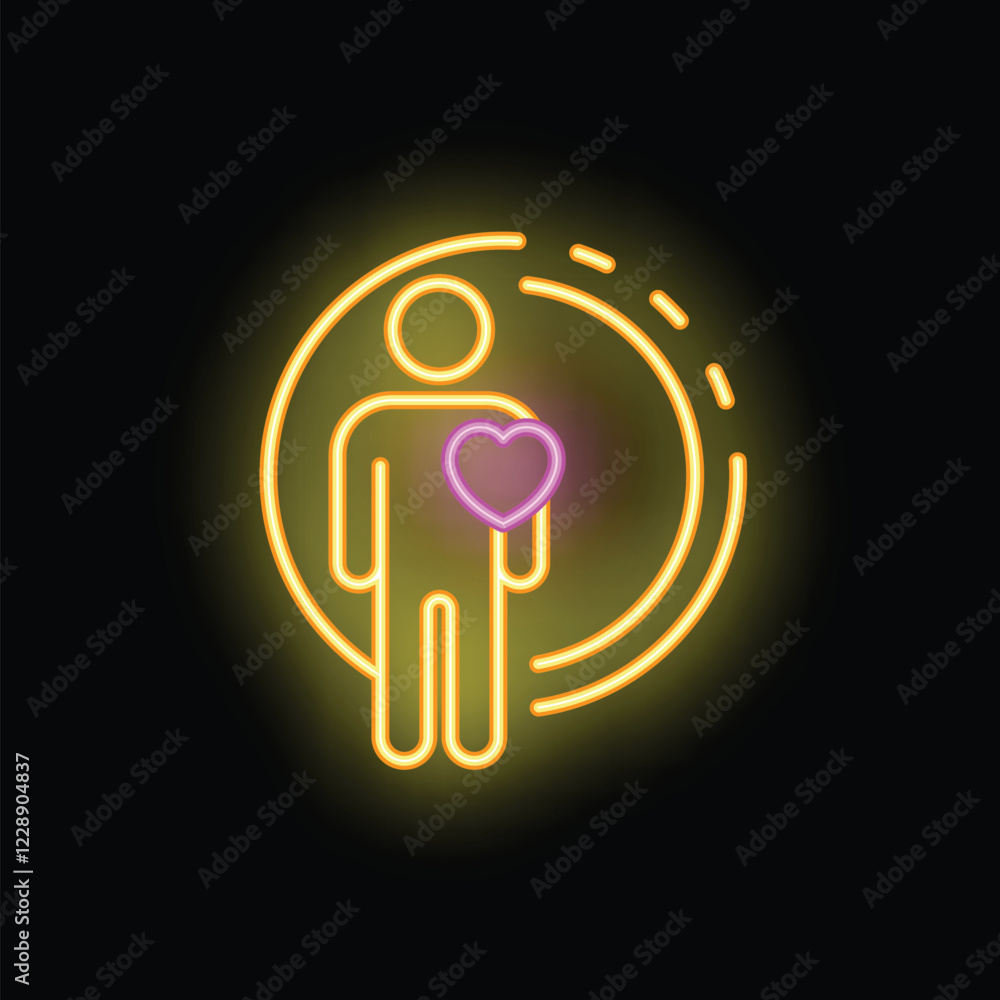 Neon sign depicting a person holding a heart, symbolizing love, compassion, and empathy Neon sign depicting a person holding a heart, symbolizing love, compassion, and empathy
