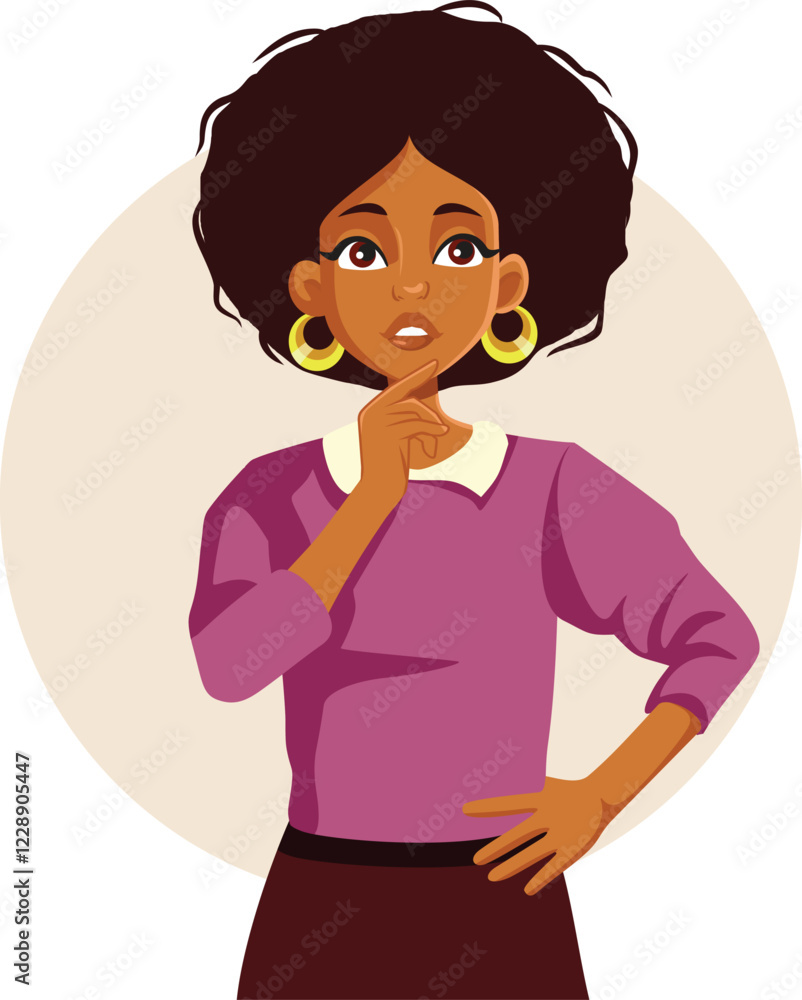 Vector Woman Thinking what to Do Cartoon Design Character. Lady overthinking a problem feeling anxious and pensive Vector Woman Thinking what to Do Cartoon Design Character. Lady overthinking a problem feeling anxious and pensive