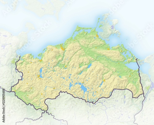 Mecklenburg-Vorpommern, Mecklenburg-Western Pomerania, Germany, shaded relief map, Europe
