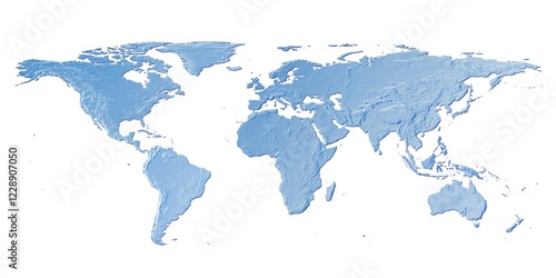 Fototapeta Naklejka Na Ścianę i Meble -  Light blue map of the world with relief structure on white, illustration