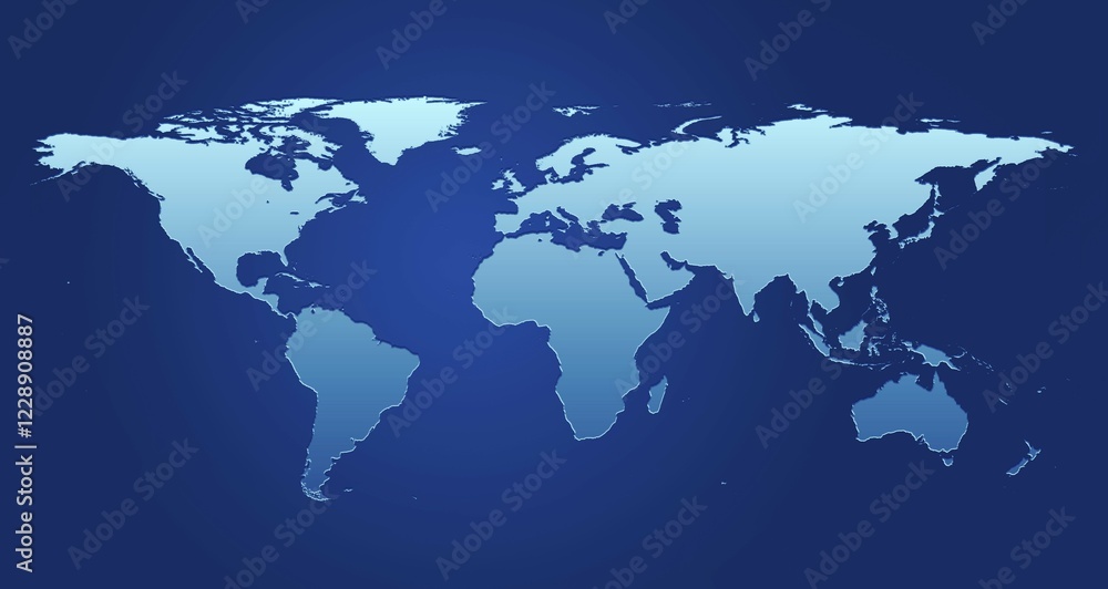Light blue map of the world in front of a dark blue background Light blue map of the world in front of a dark blue background