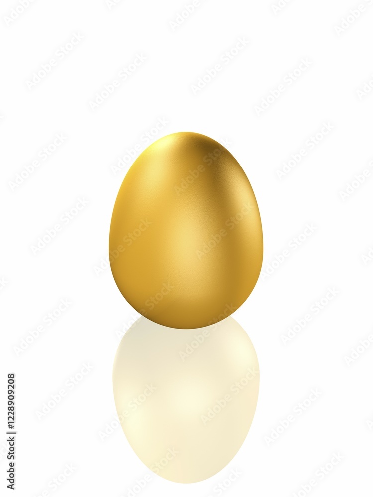 Golden egg on a shiny white surface, 3-D cutout Golden egg on a shiny white surface, 3-D cutout