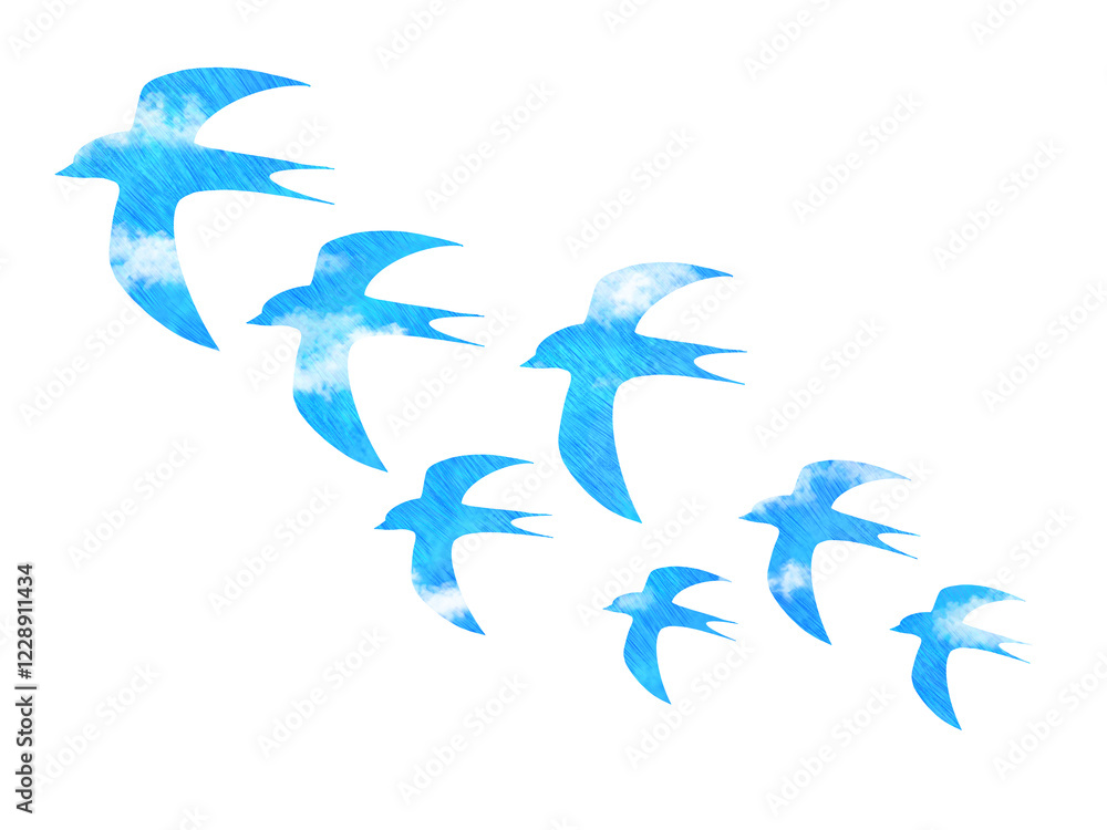 Fototapeta premium 青空色の鳥(ツバメ)のシルエット