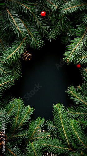 Wallpaper Mural christmas frame of tree branches on dark green background Torontodigital.ca