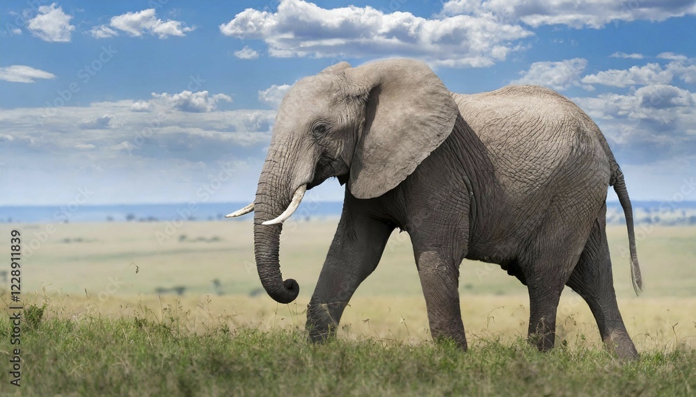 Fototapeta premium KI generated, animal, animals, mammal, mammals, biotope, habitat, one, individual, foraging, wildlife, Africa, Kenya, african elephant (Loxodonta africana), Africa