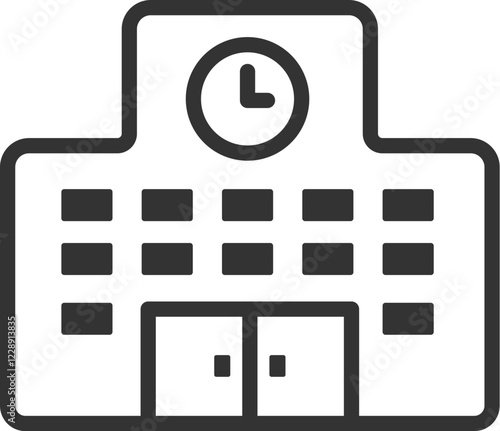 学校の校舎のアイコン（線画）のイラスト