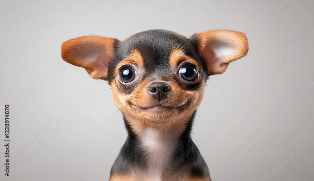Adorable Chihuahua puppy with big eyes and a cute smile, close-up portrait, joyful expression, small dog charm, playful and friendly pet, heartwarming animal photography, happy puppy face. Adorable Chihuahua puppy with big eyes and a cute smile, close-up portrait, joyful expression, small dog charm, playful and friendly pet, heartwarming animal photography, happy puppy face.